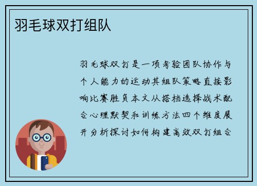 羽毛球双打组队