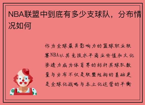 NBA联盟中到底有多少支球队，分布情况如何
